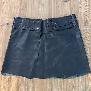 Elegant Black Leather Mini Skirt with Stud Accents
